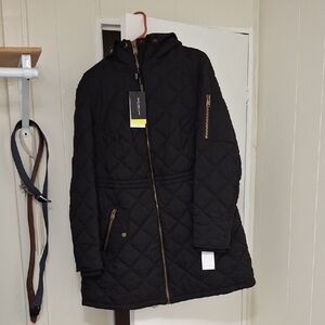 Black Quilted Hooded Coat